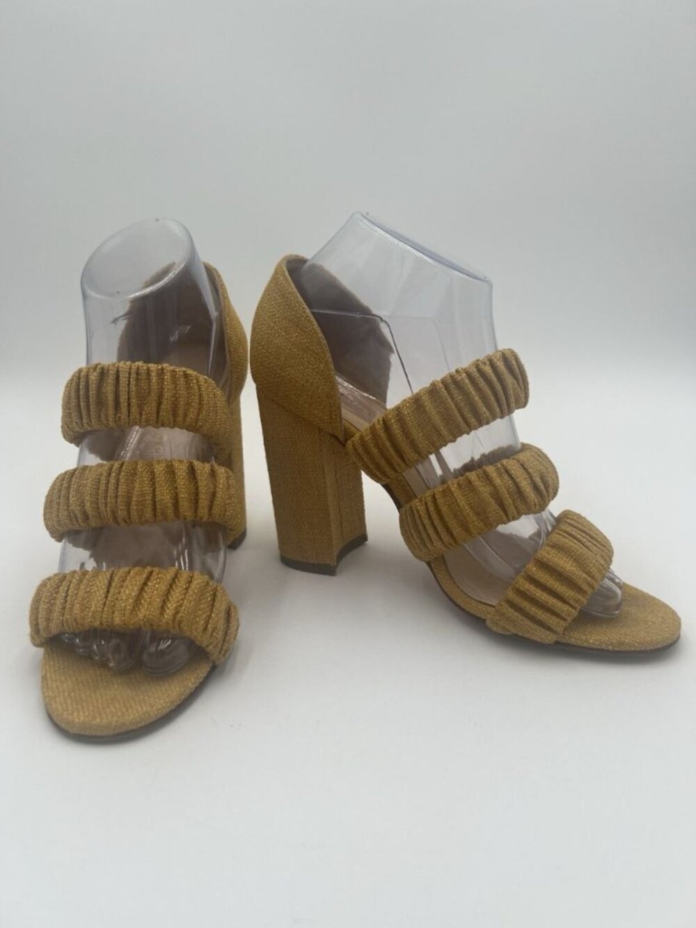 Chloe Gosselin Delphinium Ruched Strap Sandals Gold Block Heel EU 37.5